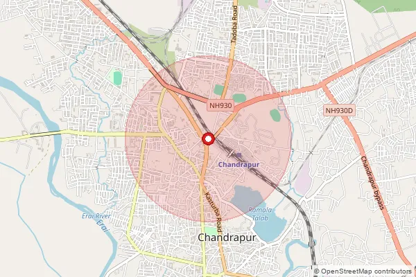 Map showing approximate area covered by Pincode 442401 — Chandrapur H.O, Chandrapur