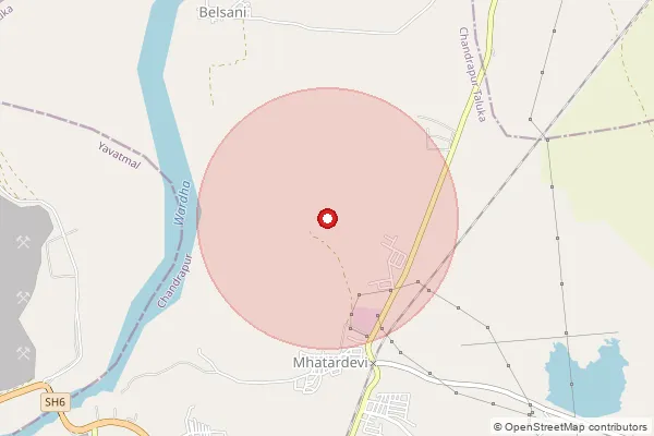 Map showing approximate area covered by Pincode 442505 — Shengaon B.O, Chandrapur