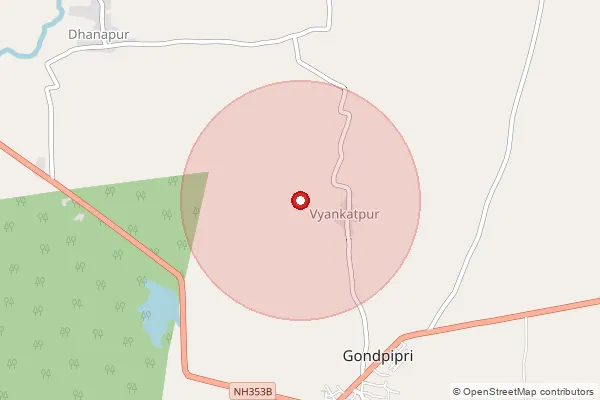 Map showing approximate area covered by Pincode 442702 — Dhamangaon B.O, Chandrapur