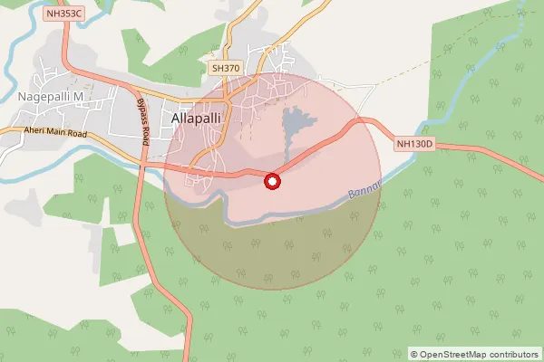 Map showing approximate area covered by Pincode 442703 — Kasampeth B.O, Gadchiroli