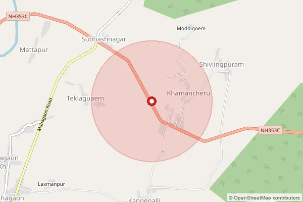 Map showing approximate area covered by Pincode 442705 — Mahagaon Bk B.O, Gadchiroli