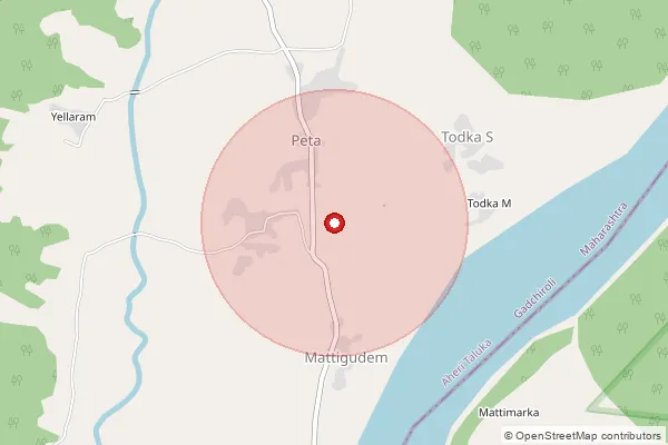 Map showing approximate area covered by Pincode 442709 — Kolamarka B.O, Gadchiroli