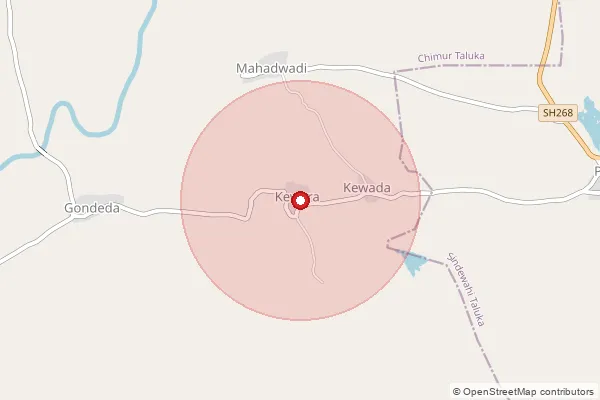 Map showing approximate area covered by Pincode 442904 — Adegaon B.O, Chandrapur