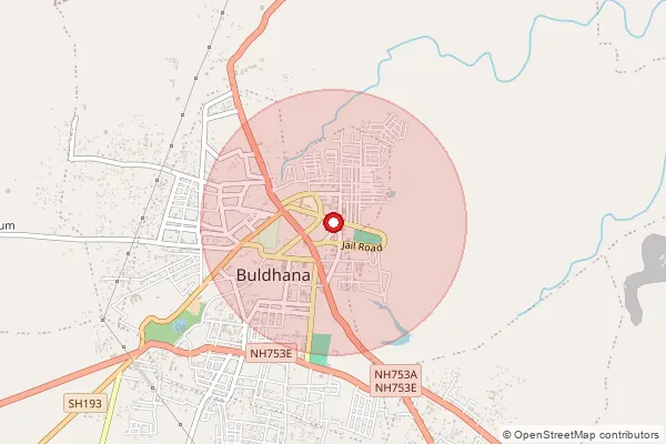 Map showing approximate area covered by Pincode 443001 — Buldana H.O, Buldhana