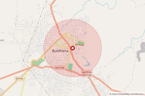 Map showing approximate area covered by Pincode 443002 — Padali B.O, Buldhana