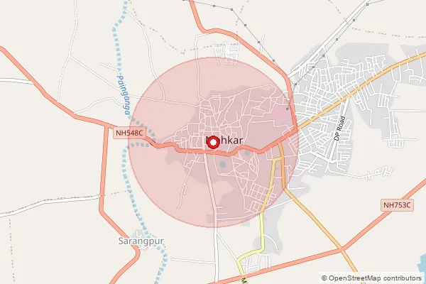 Map showing approximate area covered by Pincode 443303 — Pangarkhed B.O, Buldhana