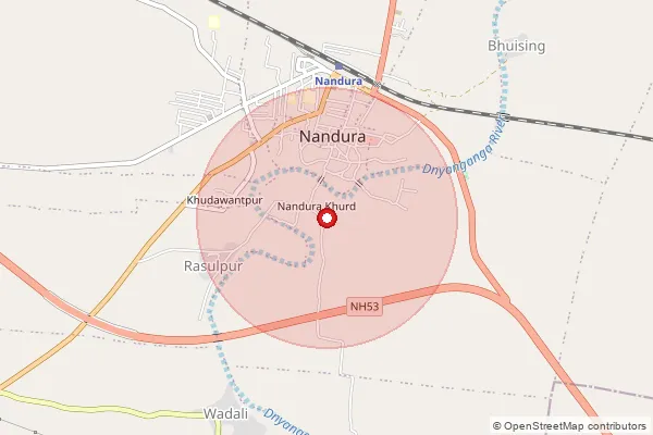 Map showing approximate area covered by Pincode 443404 — Wasadi Bk B.O, Buldhana
