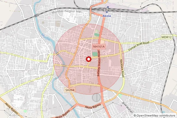 Map showing approximate area covered by Pincode 444001 — Akola H.O, Akola