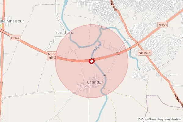 Map showing approximate area covered by Pincode 444004 — Malkapur B.O, Akola