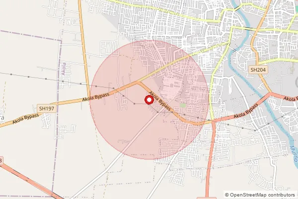 Map showing approximate area covered by Pincode 444007 — Wholesale Kirana Market Sub Post Office Akola, Akola