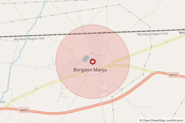 Map showing approximate area covered by Pincode 444102 — Dhotardi B.O, Akola