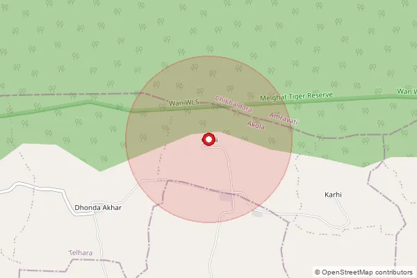 Map showing approximate area covered by Pincode 444103 — Chittalwadi B.O, Akola