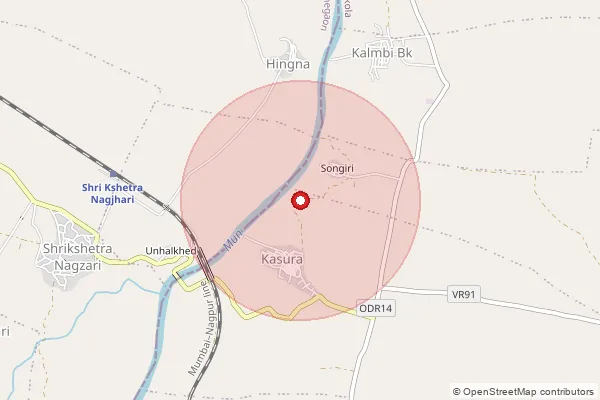 Map showing approximate area covered by Pincode 444109 — Gaigaon B.O, Akola