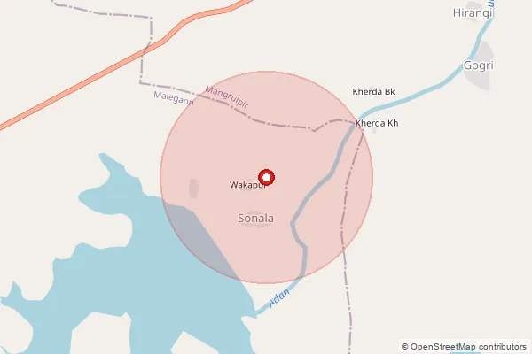Map showing approximate area covered by Pincode 444402 — Kanzara B.O, Washim