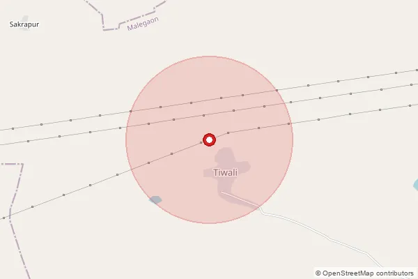 Map showing approximate area covered by Pincode 444504 — Tiwali B.O, Washim