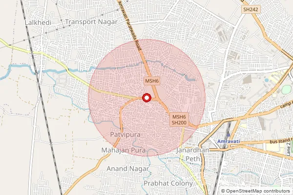 Map showing approximate area covered by Pincode 444601 — Amravati H.O, Amravati