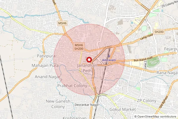 Map showing approximate area covered by Pincode 444603 — Shivaji Nagar S.O (Amravati), Amravati