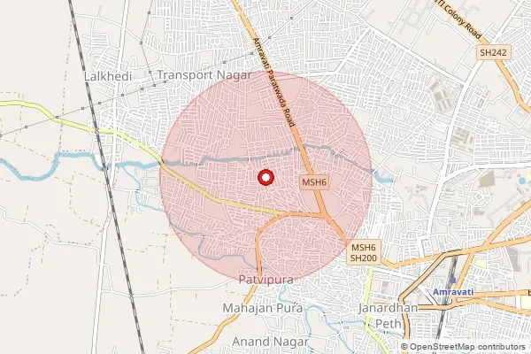 Map showing approximate area covered by Pincode 444605 — H. V. Nagar S.O, Amravati