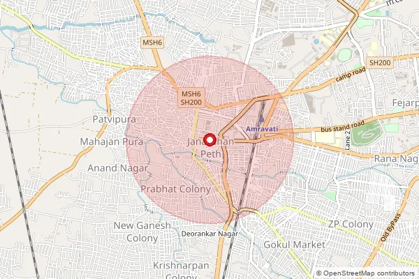 Map showing approximate area covered by Pincode 444606 — Gokul Market S.O, Amravati