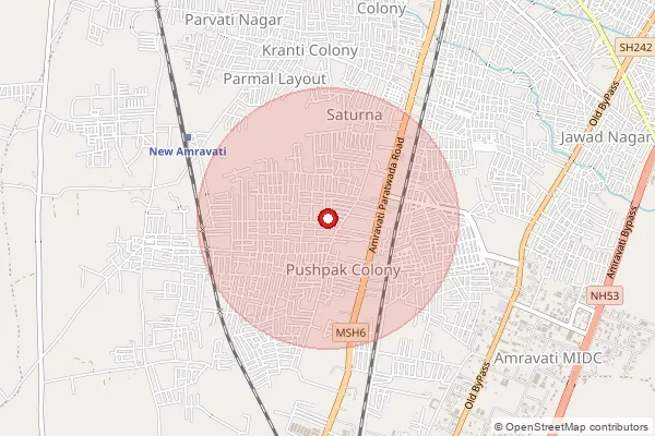 Map showing approximate area covered by Pincode 444607 — Sai Nagar S.O, Amravati