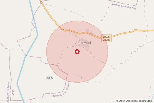 Map showing approximate area covered by Pincode 444709 — Anjanwati B.O, Amravati