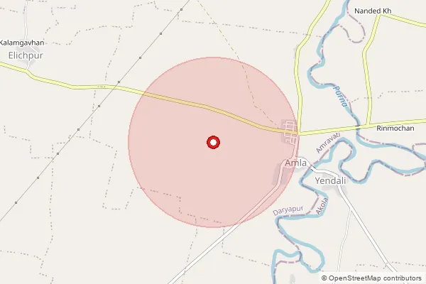Map showing approximate area covered by Pincode 444802 — Hartala B.O, Amravati