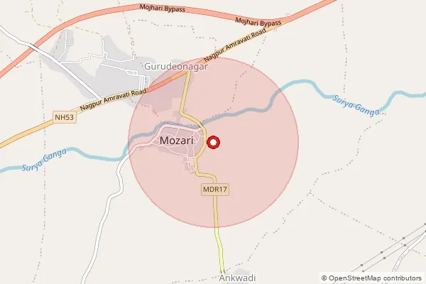 Map showing approximate area covered by Pincode 444902 — Mozri B.O, Amravati
