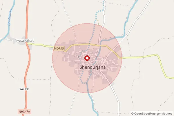 Map showing approximate area covered by Pincode 444907 — Teosa Ghat B.O, Amravati