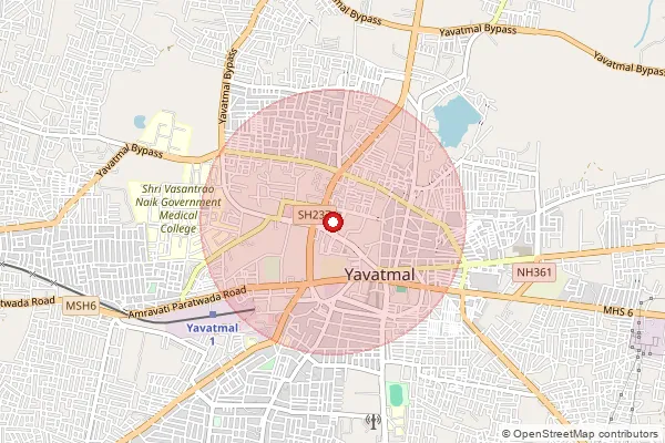 Map showing approximate area covered by Pincode 445002 — Ghodkhindi B.O, Yavatmal