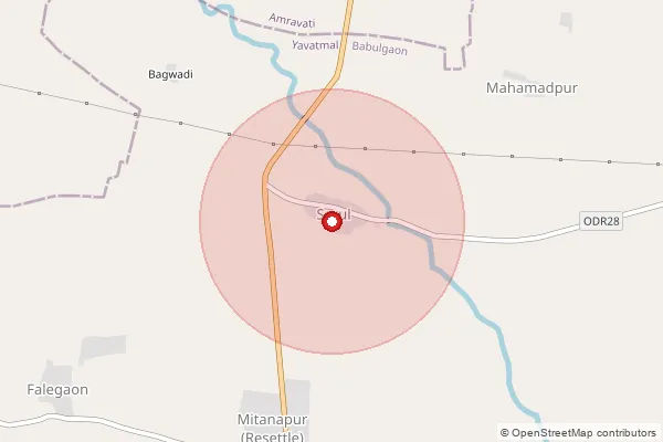 Map showing approximate area covered by Pincode 445101 — Dighi B.O, Yavatmal