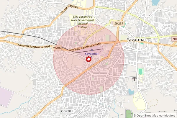 Map showing approximate area covered by Pincode 445205 — Senad Bo, Yavatmal