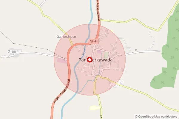 Map showing approximate area covered by Pincode 445302 — Akoli B.O, Yavatmal