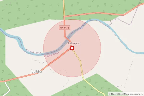 Map showing approximate area covered by Pincode 450117 — Bhaganwa B.O, East Nimar