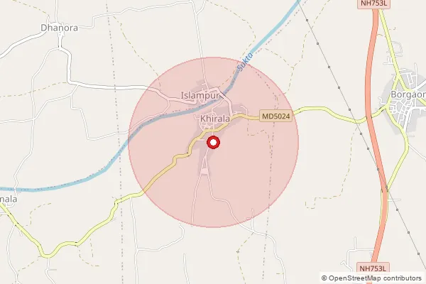 Map showing approximate area covered by Pincode 450337 — Aabud B.O, East Nimar