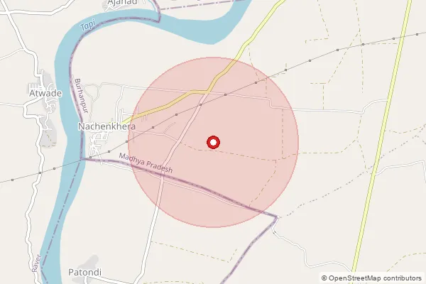 Map showing approximate area covered by Pincode 450445 — Bhawasa B.O, Burhanpur