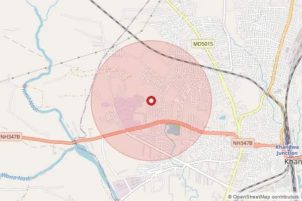 Map showing approximate area covered by Pincode 450881 — Rajgadh B.O, East Nimar