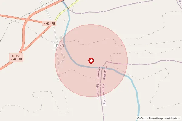 Map showing approximate area covered by Pincode 451440 — Satawad B.O, Khargone