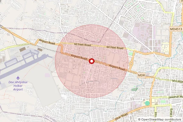 Map showing approximate area covered by Pincode 452005 — Indore Airport So, Indore