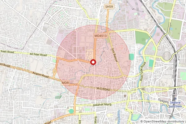 Map showing approximate area covered by Pincode 452006 — Army Head Quarter S.O, Indore