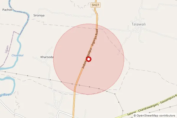 Map showing approximate area covered by Pincode 453220 — Bhilbadoli B.O, Indore