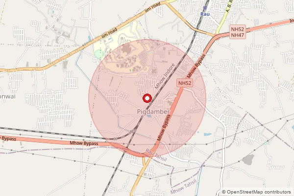 Map showing approximate area covered by Pincode 453331 — Rangwasa B.O, Indore