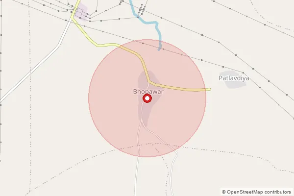 Map showing approximate area covered by Pincode 454111 — Bhopawar B.O, Dhar