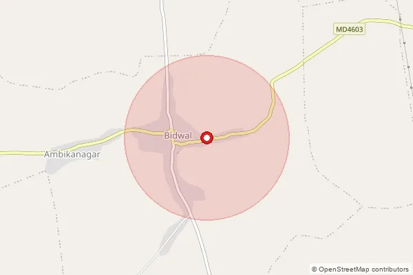 Map showing approximate area covered by Pincode 454665 — Gajnod B.O, Dhar