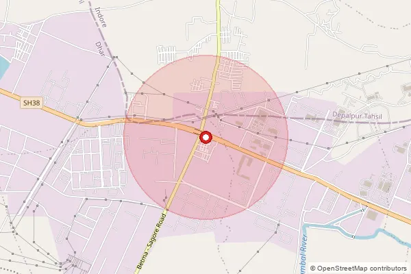 Map showing approximate area covered by Pincode 454774 — Khandwa B.O, Dhar