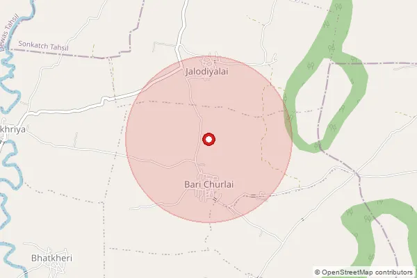 Map showing approximate area covered by Pincode 455115 — Churlai Badi B.O, Dewas