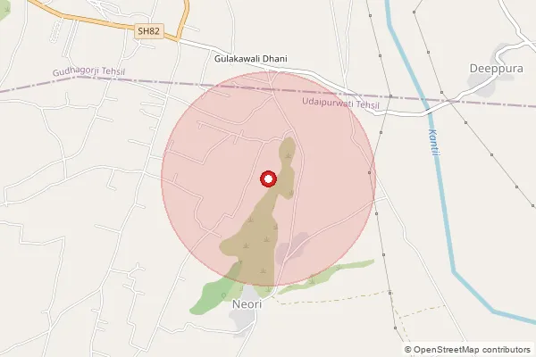 Map showing approximate area covered by Pincode 455223 — Amlataj B.O, Dewas