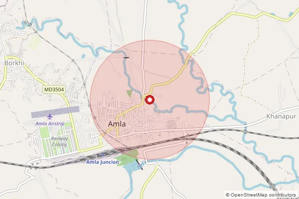 Map showing approximate area covered by Pincode 455332 — Baodi Kheda B.O, Dewas