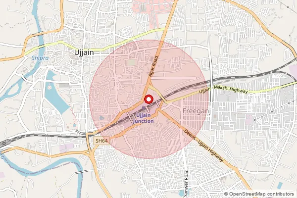 Map showing approximate area covered by Pincode 456001 — Ujjain H.O, Ujjain