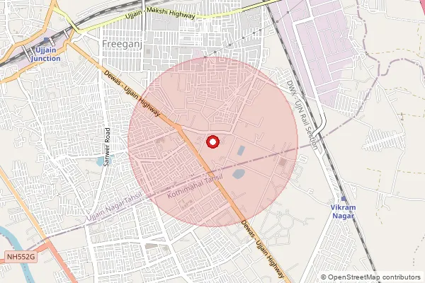 Map showing approximate area covered by Pincode 456010 — Ujjain  M.L.Nagar S.O, Ujjain