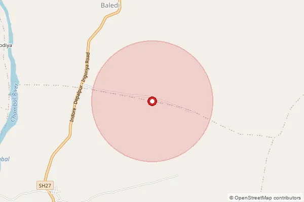 Map showing approximate area covered by Pincode 456222 — Dangwada B.O, Ujjain